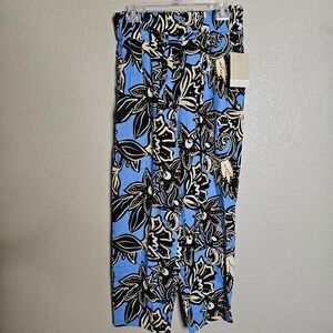 NWT Calligraphie Linen Blend Floral Print Pants Paperbag Belted Waist medium
